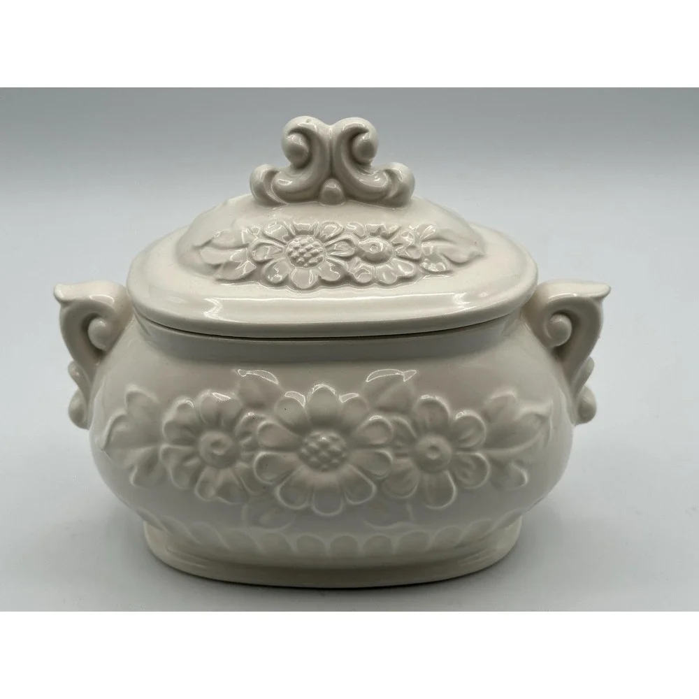 Himark Japan MCM White Soup Tureen Gravy Boat Embossed Floral Ceramic with Lid